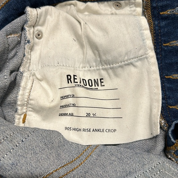 RE/DONE 90S HIGH RISE ANKLE CROP JEANS BLUE SIZE 27 DISTRESSED ANKLE - Picture 8 of 14